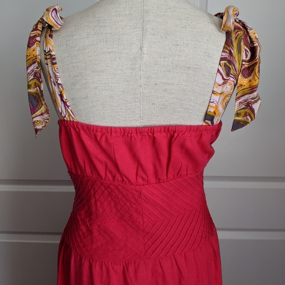 Free People Dress Maxi Multicolor Tie Straps Sleeveless Linen Hot Pink 10 NWT - Picture 9 of 14